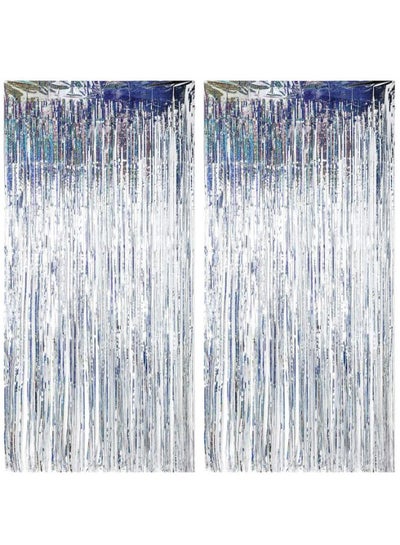 Buy 2-Piece Foil Metallic Tinsel Curtain Silver 6.56 x 3.28feet in Saudi Arabia