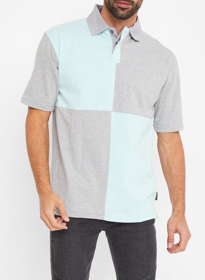 Buy Colourblock Panel Polo T-Shirt Grey/Mint in Saudi Arabia