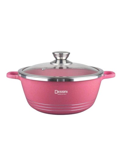 Buy Non-Stick Cooking Pot With Lid Pink/Clear 20cm in UAE