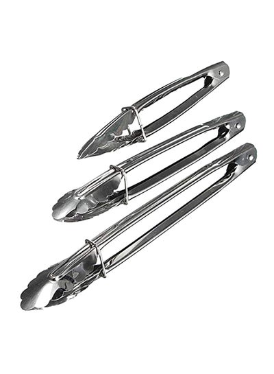 Buy 3-Piece Tong Set Silver 29, 33, 38cm in Saudi Arabia