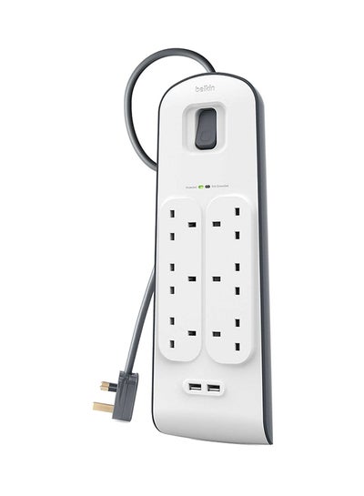 Buy Belkin Bsv604Af2M6-Way Surge Protection Strip With 2 Meters Cord Length - Heavy Duty Electrical Extension Socket With 2 X 2.4 A Shared Usb Ports, Durable 14Awg Capacity With On/Off Switch - White White 2meter in UAE