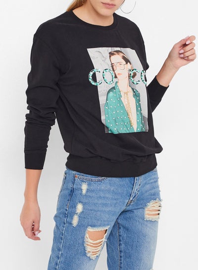 Buy Sequin Detailed Sweatshirt Black in UAE