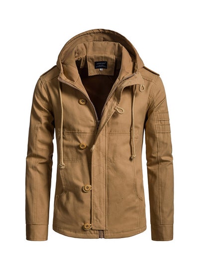 Buy Casual Hooded Cotton Jacket Brown in Saudi Arabia