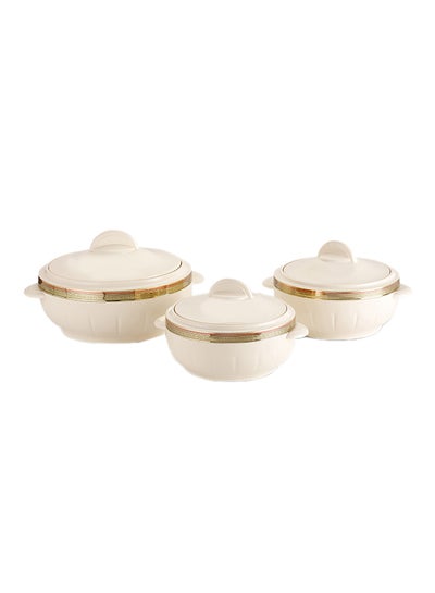 Buy 3-Piece High-Quality Durable Comfortable Handled Classic Casserole With Lids 1xLarge 2500ml, 1xMedium 1600ml, 1xSmall 1200ml White in Saudi Arabia