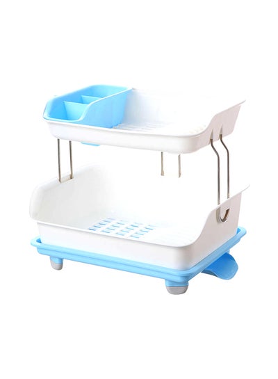 Buy Dish Rack Two Layers Detachable Kitchen Storage Shelf Blue & White 36x44x32.50centimeter in Saudi Arabia