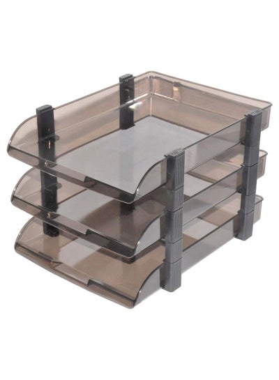 Buy 3-Layers Folding File Tray Smoky in UAE