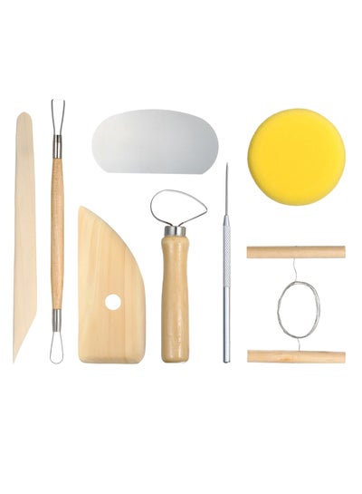 Buy 8-Piece Soft Pottery Carving Tool Set Beige/Silver/Yellow in UAE