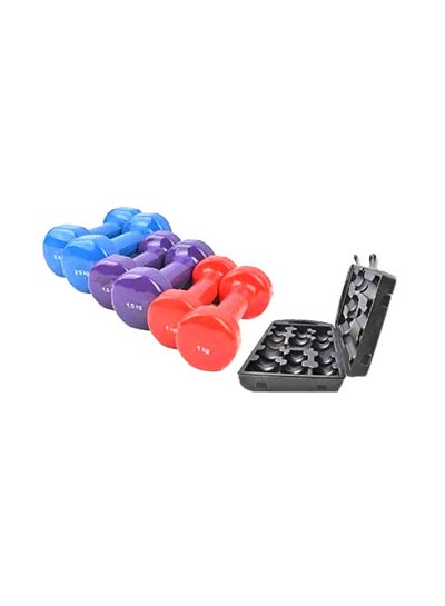 Buy Set Of 6 Vinyl Dumbbell With Carrying Case - 10 Kg 2x1, 2x1.5, 2x2.5kg in Saudi Arabia