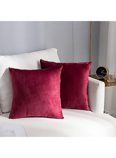 Buy 4-Piece Solid Pattern Decorative Pillow velvet Maroon 45x45cm in Saudi Arabia