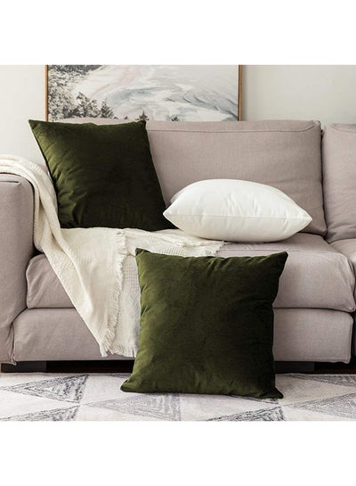 Buy 5-Piece Solid Pattern Decorative Pillow velvet Mehandi Green 45x45cm in Saudi Arabia