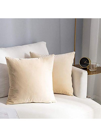 Buy 3-Piece Decorative Solid Filled Cushion Ivory Beige 25x25cm in Saudi Arabia