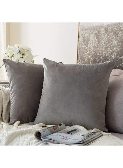 Buy 2-Piece Decorative Solid Filled Cushion Light Grey 30x30cm in Saudi Arabia