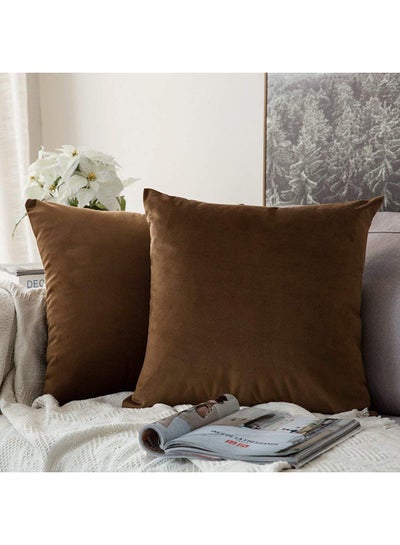 Buy 3-Piece Solid Pattern Decorative Pillow Polyester Brown 40x40cm in Saudi Arabia