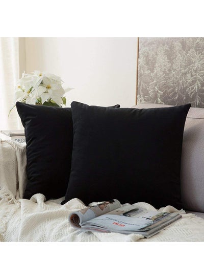 Buy 5-Piece Velvet Decorative Solid Filled Cushion Set Black 65*65cm in Saudi Arabia