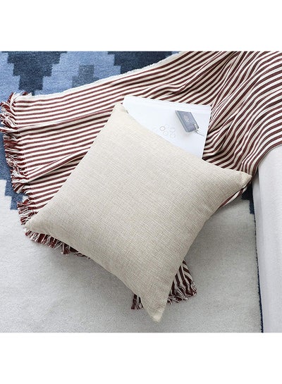 Buy 6-Piece Linen Decorative Solid Filled Cushion Set Off White 40x40cm in Saudi Arabia