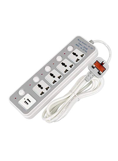 Buy Power Socket Extension With 2 USB Ports White/Grey in UAE