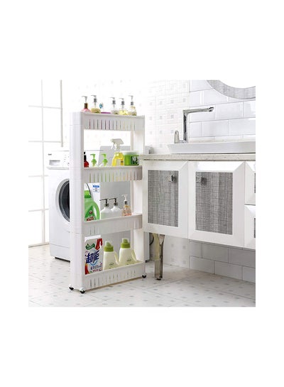 Buy 4-Tier Storage Organizer Shelf Rack With Wheels White 49.5x12x100centimeter in UAE