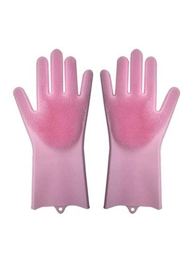 Buy 2-Piece Wash Scrubber Silicone Gloves Pink One Size in Saudi Arabia