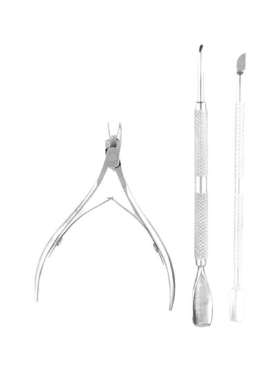 Buy 3-Piece Cuticle Spoon Pusher Remover Cutter Nail Nipper Set Sliver in UAE