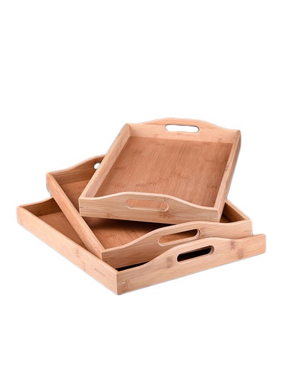 Buy 3-Piece Wooden Serving Tray Set Brown 54x36cm in Saudi Arabia