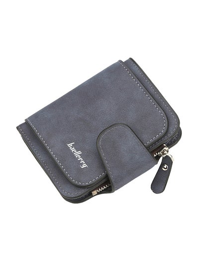 Buy PU Leather Zipper Short Wallet Blue in UAE