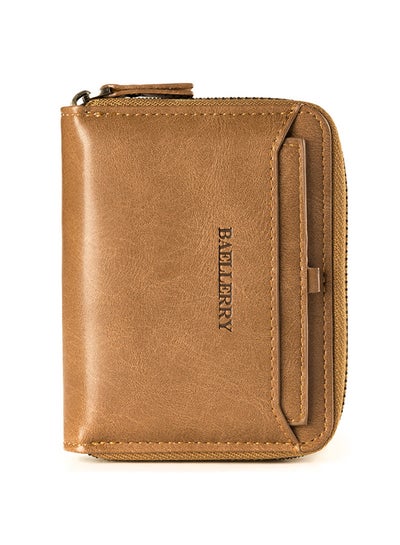 Buy Zipper Multifunctional PU Leather Solid Credit Card Cover Holder Wallet Brown in Saudi Arabia