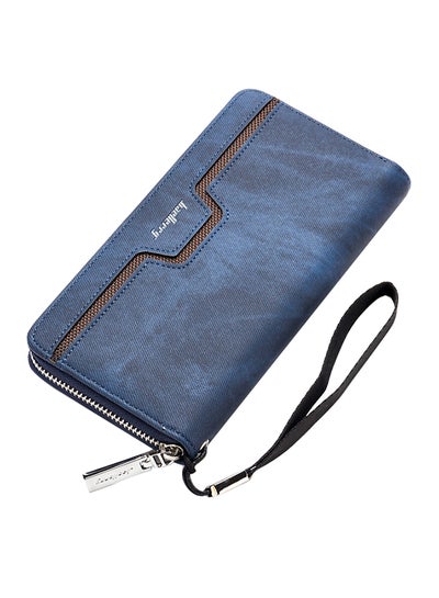 Buy PU Leather Zipper Solid Credit Card Holder Blue in Saudi Arabia