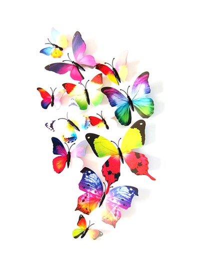 Buy 12-Piece 3D Magnet Butterfly Wall Sticker Set Multicolour 120x60mm in UAE