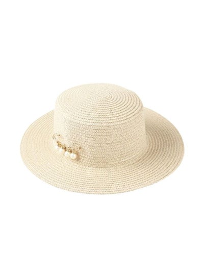اشتري قبعة شمس مزينة باللؤلؤ بيج/ أبيض/ ذهبي في الامارات