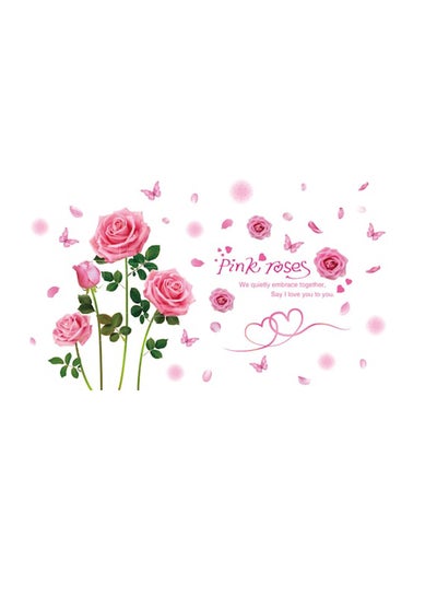 Buy Rose Flower Self Adhesive Wall Sticker Pink/Green 60 x 90cm in UAE