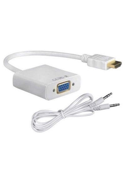 Buy HDMI Male To VGA Female Video Converter Adapter With AUX Cable White in Egypt