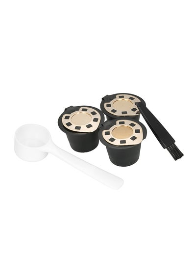 Buy 3-Piece Coffee Capsule Filter With Spoon And Brush Black/Gold in UAE