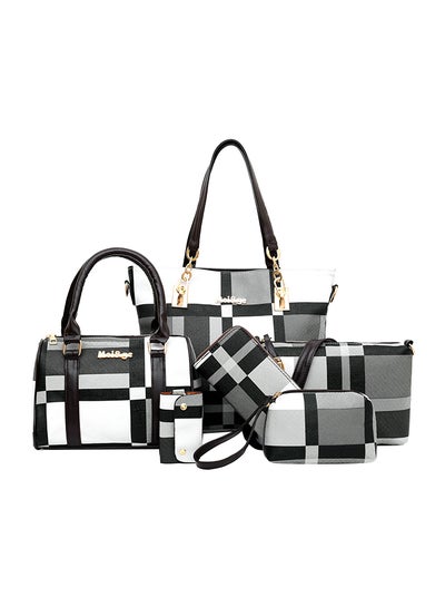 Buy 6-Piece Lattice Texture Handbag Set Black/White/Grey in Saudi Arabia