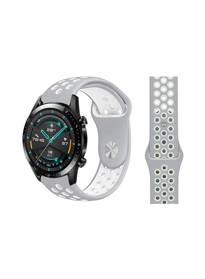 اشتري Stylish Replacement Band For Huawei Watch GT/GT 2 46mm Silver White في السعودية