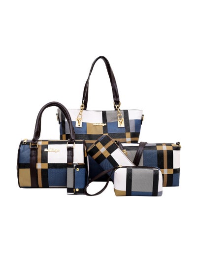 Buy 6-Piece Lattice Texture Handbag Set Blue/Black/White in UAE