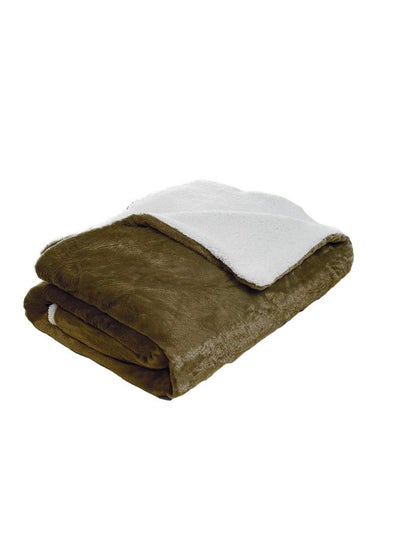 Buy Fleece Blanket With Sherpa Backing Polyester Olive in UAE