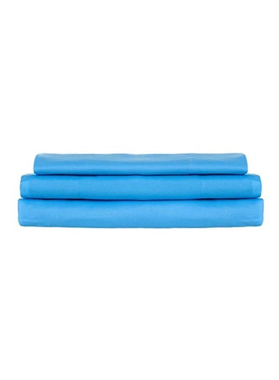 Buy 3-Piece Polyester Bed Sheet Set polyester Blue Twin in UAE