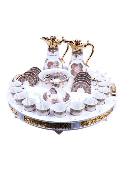 Buy 56-Piece Porcelain Tea And Coffee Serving Set With Thermoses White/Gold 10kg in Saudi Arabia