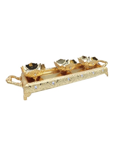 Buy 4-Piece Decorative Serving Tray With Serving Plate Gold 50x27centimeter in Saudi Arabia