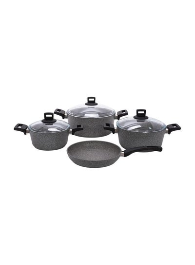 Buy 7-Piece Granite Cookware Set Grey/Black in Saudi Arabia