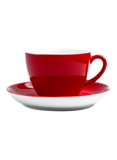 Buy Ceramic Coffee Cup And Saucer Set Red/White 14.2x14.2x1.8cm in UAE