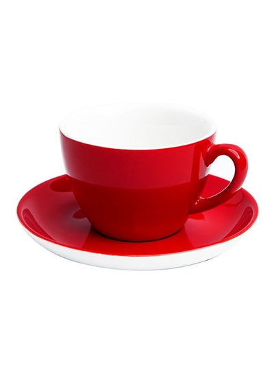 Buy Ceramic Coffee Cup And Saucer Set Red/White 16.2x16.2x2.5cm in Saudi Arabia