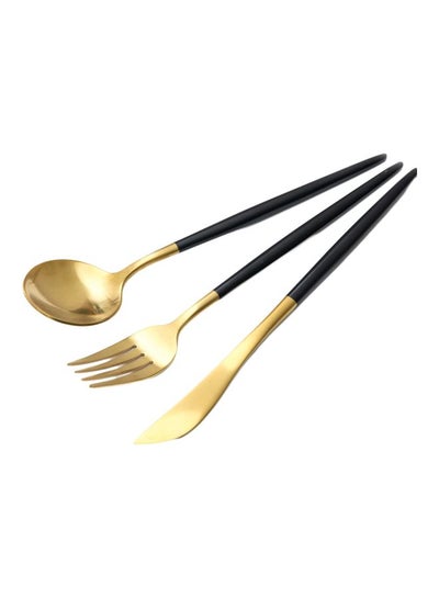 Buy 3-Piece Stainless Steel Cutlery Set Black/Gold in Saudi Arabia