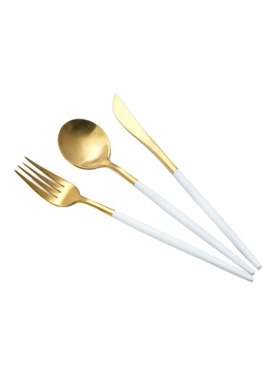 اشتري 3-Piece Stainless Steel Cutlery Set White/Gold في السعودية