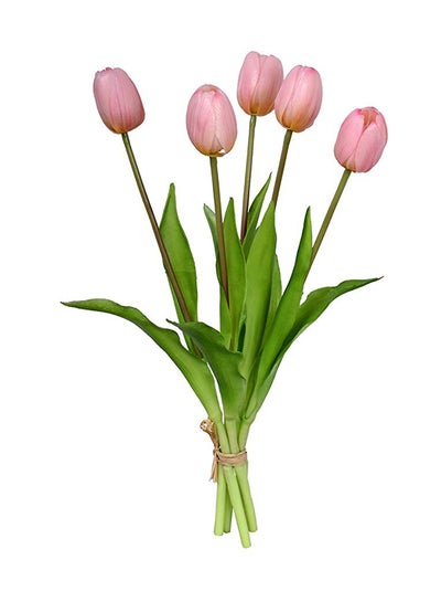 Buy 5-Piece PU Artificial Tulips Flowers Pink 39x3x5centimeter in Saudi Arabia