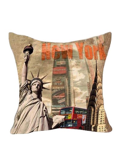 Buy Statue Of Liberty Printed Throw Pillow Cover Beige/Brown/Red 18x18inch in UAE