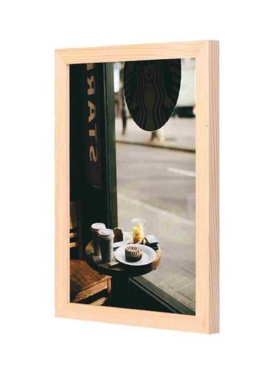 Buy Coffee Shop Wooden Framed Decorative Wall Art Painting Black/White in Saudi Arabia