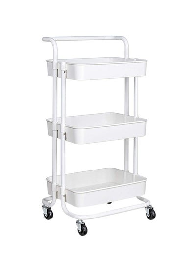 Buy 3-Tier Rolling Shelves Metal Cart Organizer White 87x37x45cm in Saudi Arabia