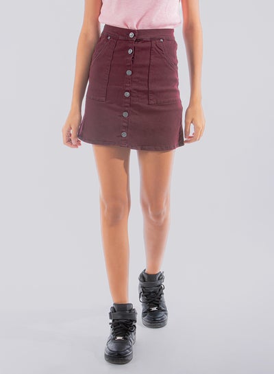 Buy Petite Button Front Denim Mini Skirt Maroon in Egypt
