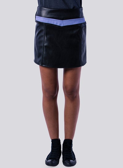 Buy Leather Look Mini Skirt With Stripe Black/Purple in Egypt